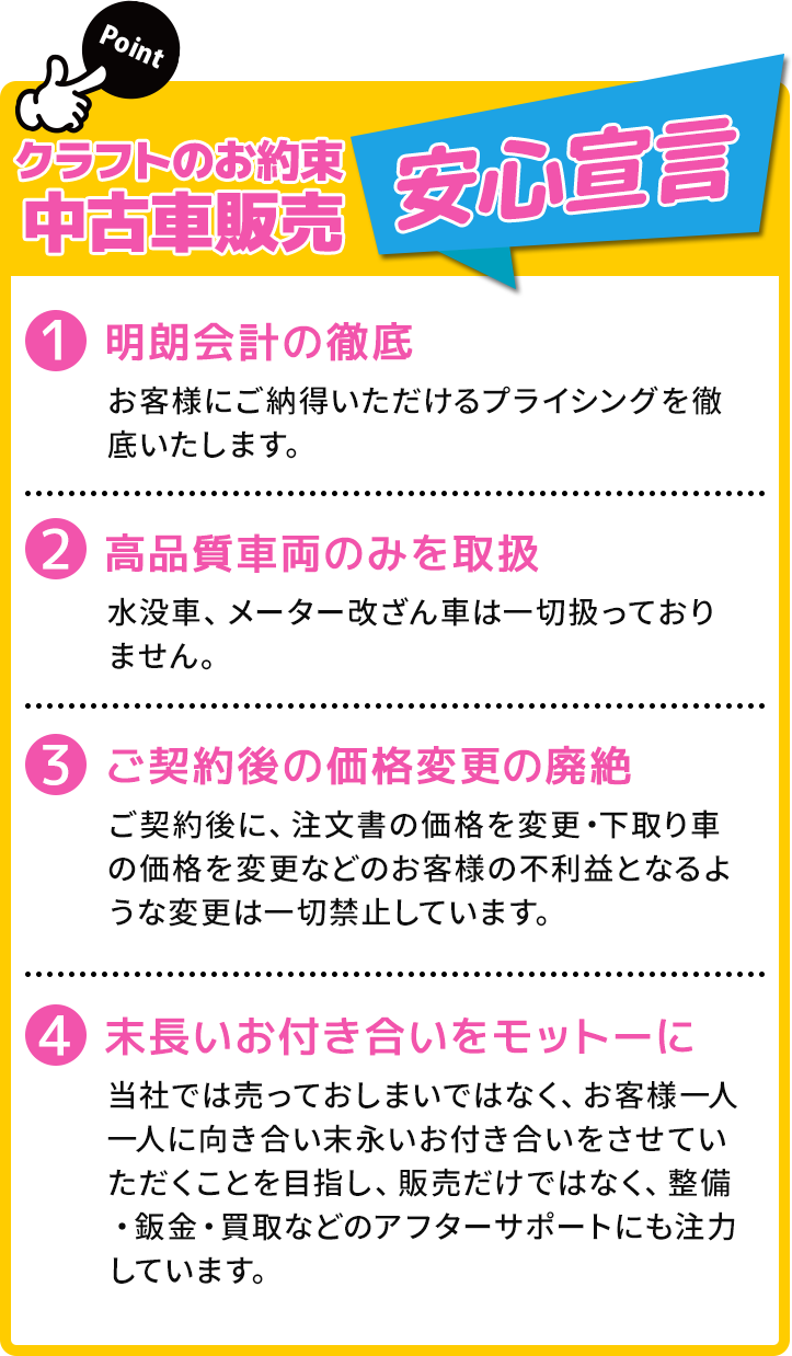 クラフトのお約束 中古車販売安心宣言